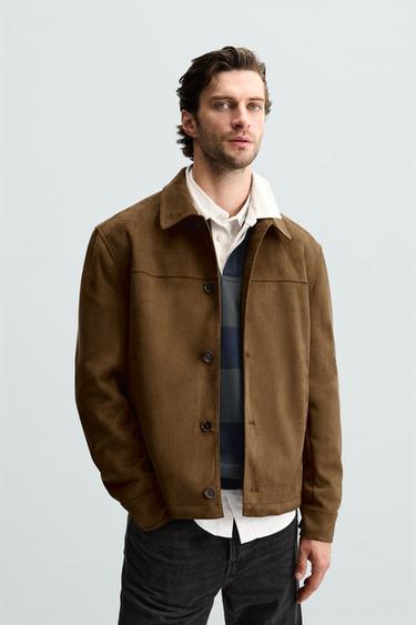 Zara FAUX SUEDE JACKET - Brandy