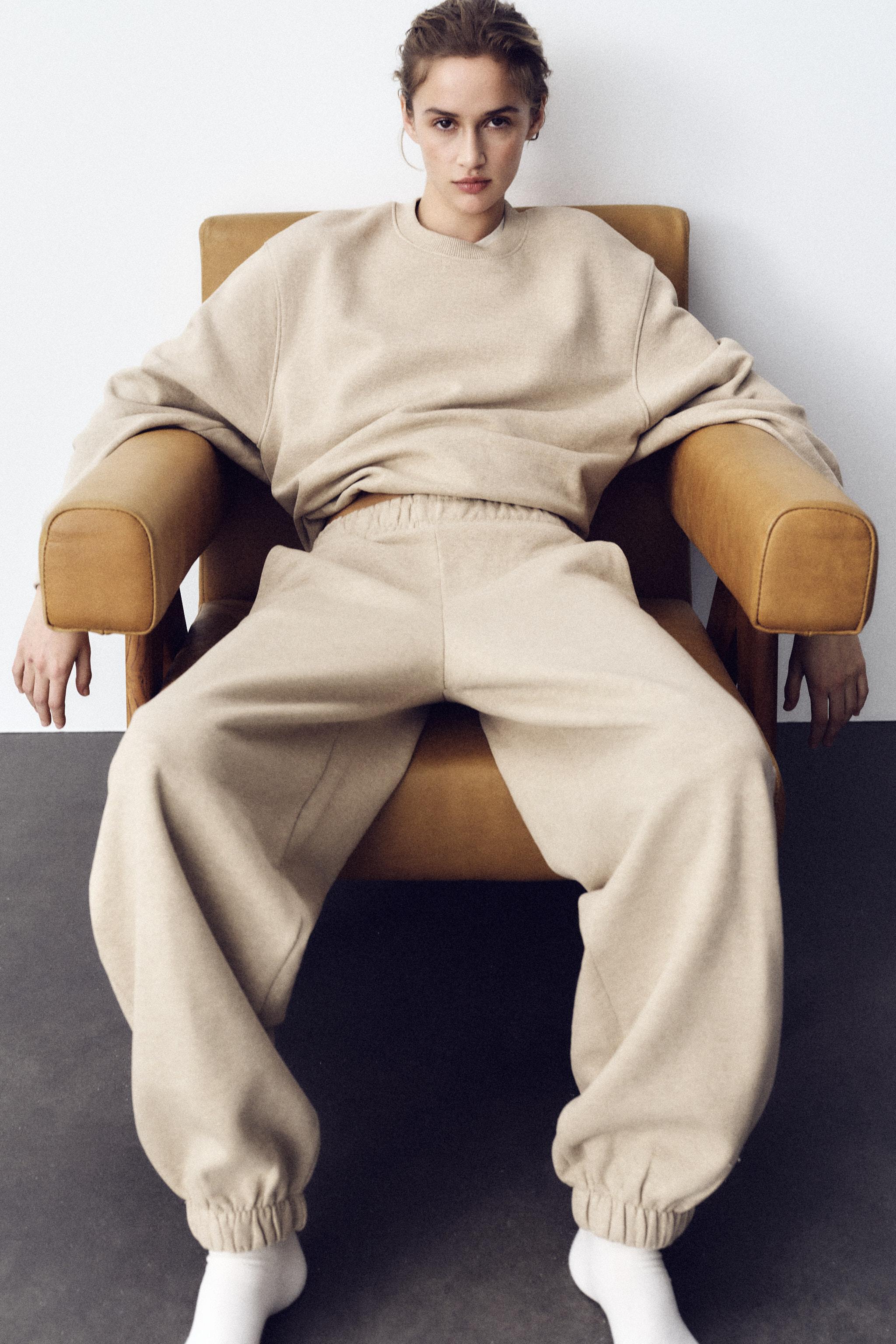 トップス unisex cropped balloon sweat BALLOON CROPPED SWEATSHIRT - Tan marl | ZARA United States