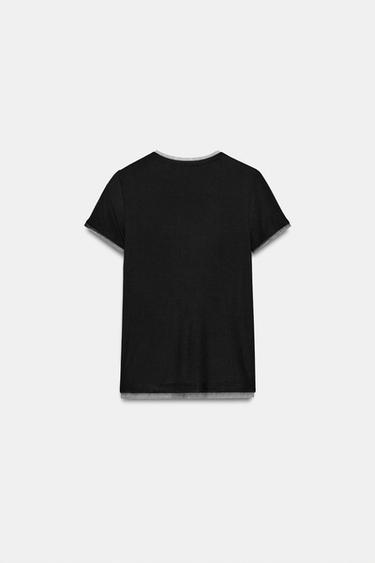 T-SHIRT EN MATIÈRES VARIÉES EN TULLE - Noir de Zara - Image 4
