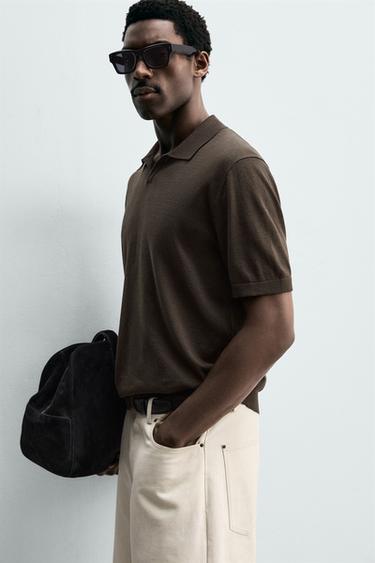 REGULAR FIT KNIT POLO SHIRT - Olive green by Zara - Image 5