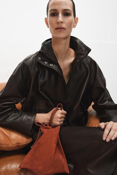 LEATHER MINI FLAT BAG WITH BOW - Orange by Zara