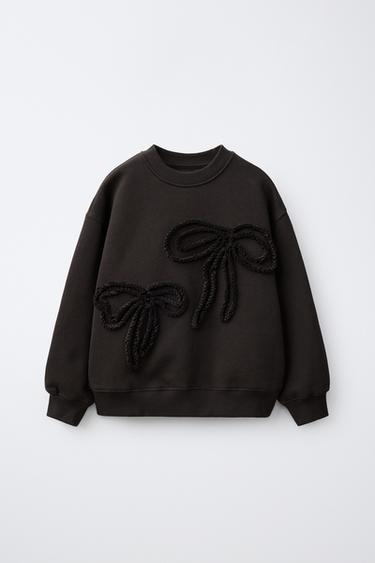 SWEATSHIRT MIT SCHLEIFENAPPLIKATIONEN - Braun von Zara