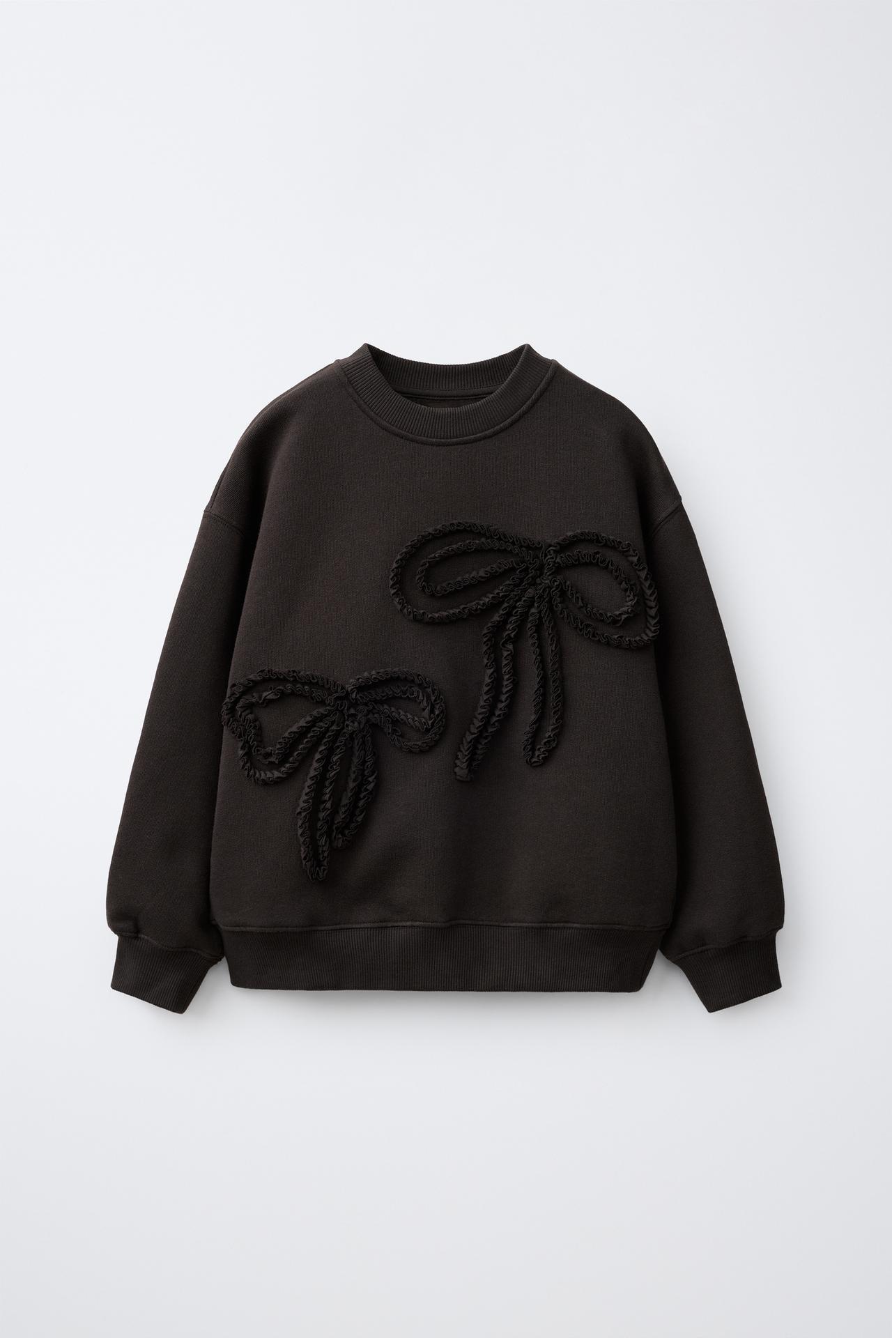 BOW APPLIQUÉ SWEATSHIRT — Brown