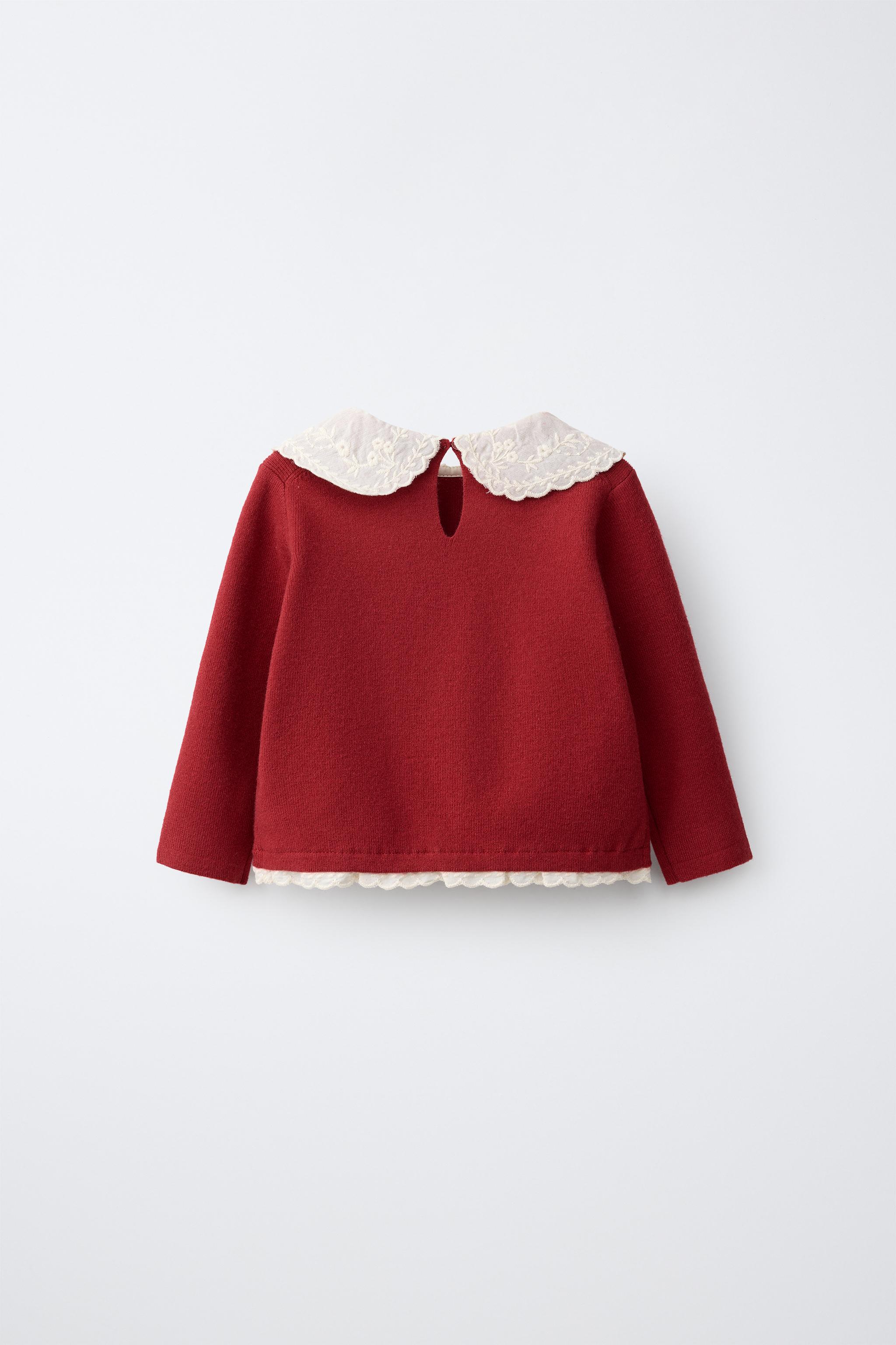 PULL EN MAILLE COL BRODÉ DENTELLE