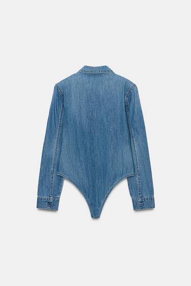 SHIRT-STYLE BODYSUIT WITH SHOULDER PADS - Blue by Zara - Image 7