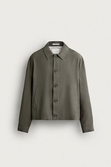 Zara 寬鬆方版襯衫式外套 - 淡米黃色/卡其色