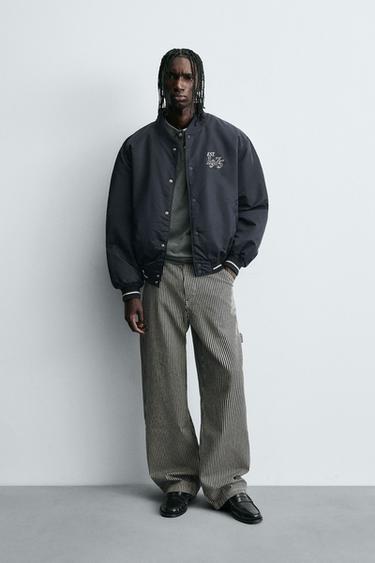 CONTRAST EMBROIDERY BOMBER JACKET - Blue by Zara