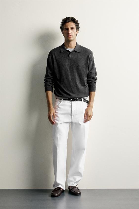 COTTON/CASHMERE KNIT POLO SHIRT - Dark grey marl by Zara - Image 0