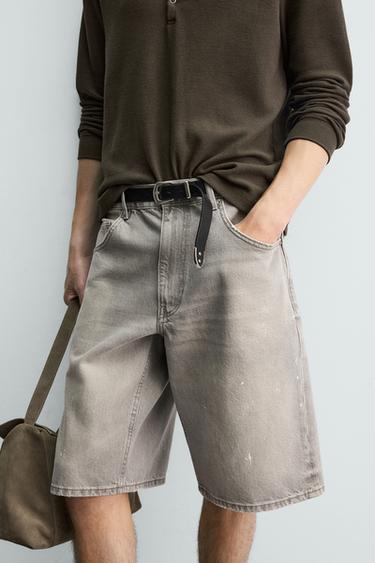 ДЖИНСОВЫЕ ШОРТЫ BAGGY FIT С БРЫЗГАМИ — БЕЖЕВЫЙ от Zara