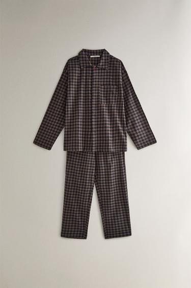SET PIJAMA FRANELA CUADROS NAVIDAD (SET DE 2) - rojo/marino de Zara
