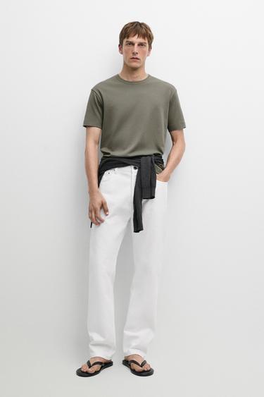 Zara 100% cotton short-sleeve T-shirt - Khaki - Image 0