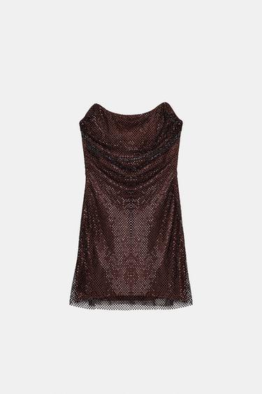 RED STRAPLESS SEQUIN DRESS - Aubergine by Zara - Image 6
