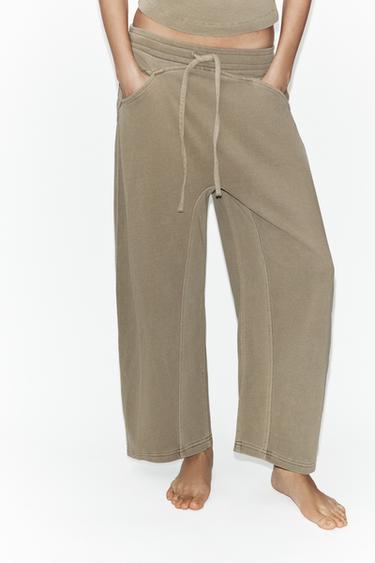 WASHED-EFFECT PLUSH TROUSERS - Dark beige by Zara