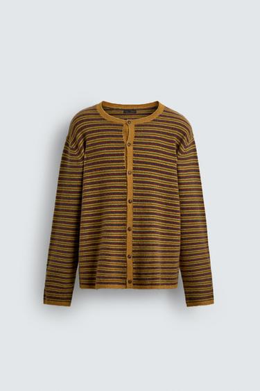 STRIPED JACQUARD CARDIGAN - Mustard by Zara