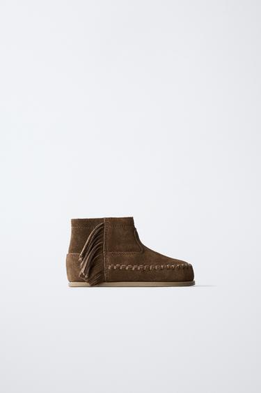 بوت جلدي بشراشيب - بني الخاص بـ Zara