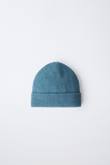 100% CASHMERE RIBBED BEANIE - Blue marl by Zara