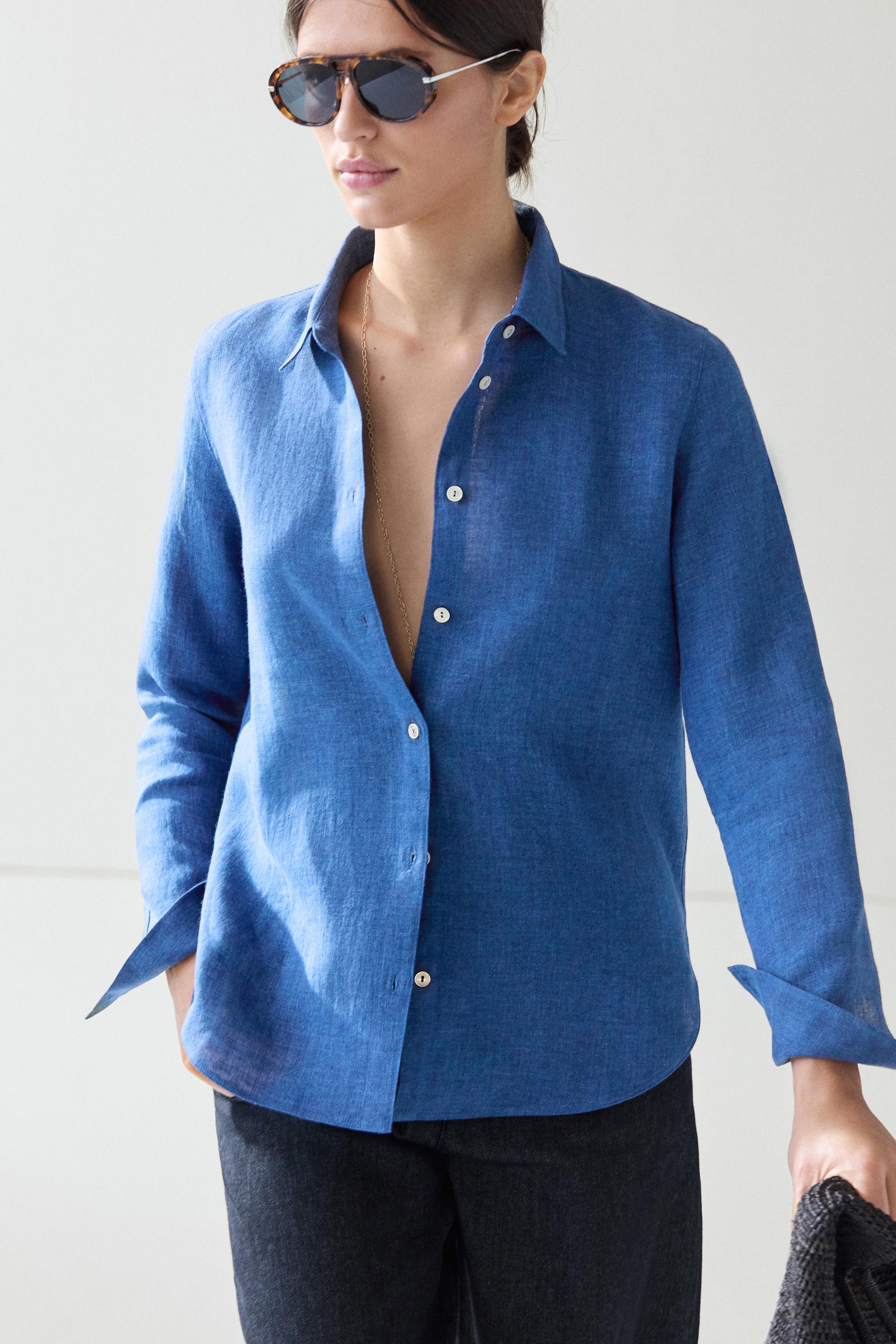 Flowing 100% linen shirt — Indigo