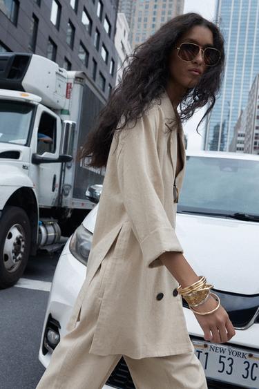 DOUBLE-BREASTED LINEN BLEND BLAZER - Light beige by Zara