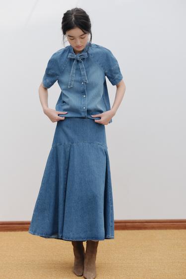 ZW COLLECTION デニムミディ丈スカートミディアムブルーZaraのZW COLLECTION デニムミディ丈スカート - ミディアムブルー