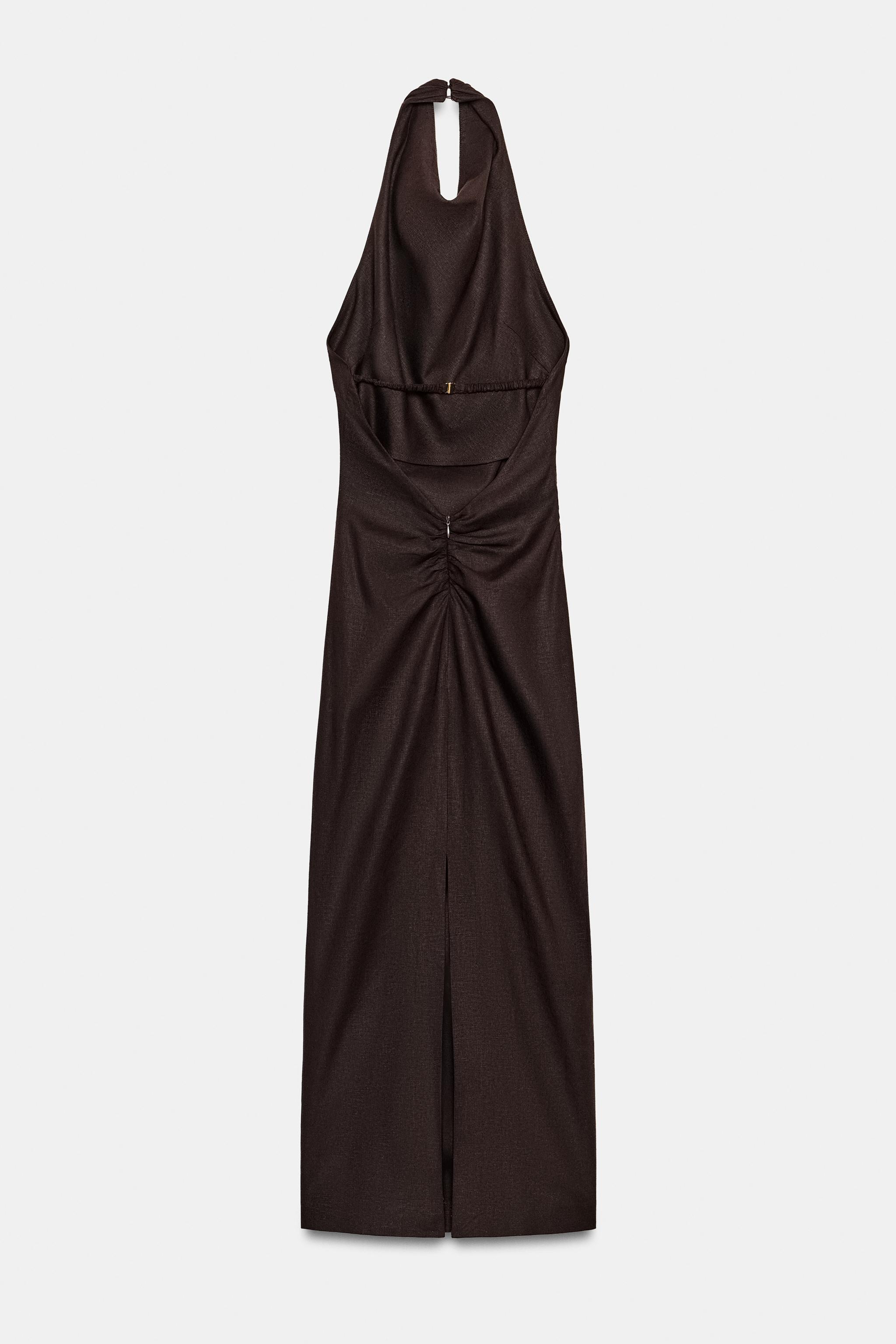 LINEN HALTER NECK MIDI DRESS