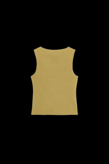 Zara METALLIC DETAIL KNIT TOP - Mid-green