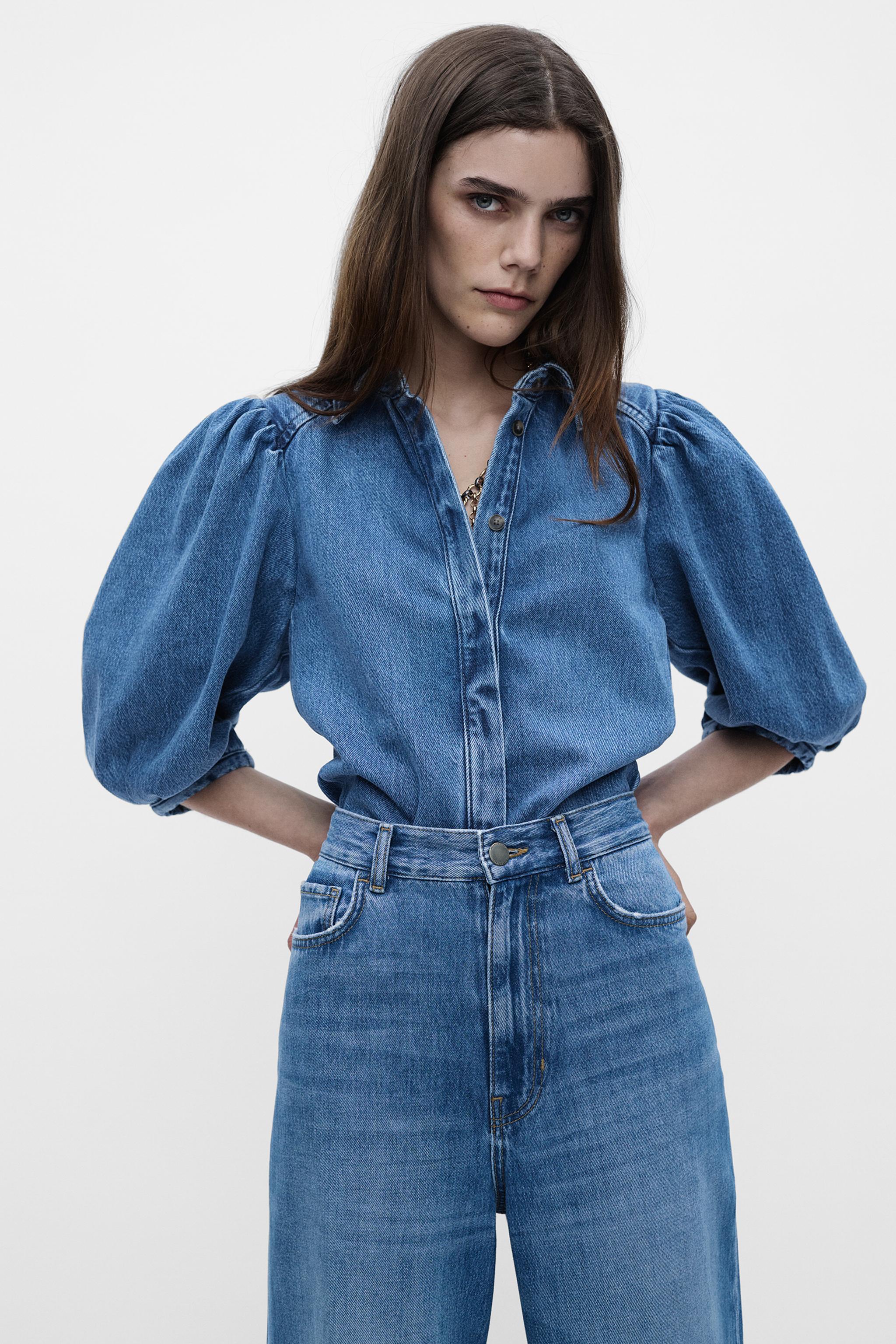 ZW COLLECTION DENIM BLOUSE - Blue | ZARA United States