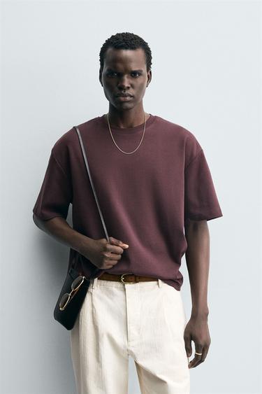 تيشرت بتطريز زهرة - خمري الخاص بـ Zara