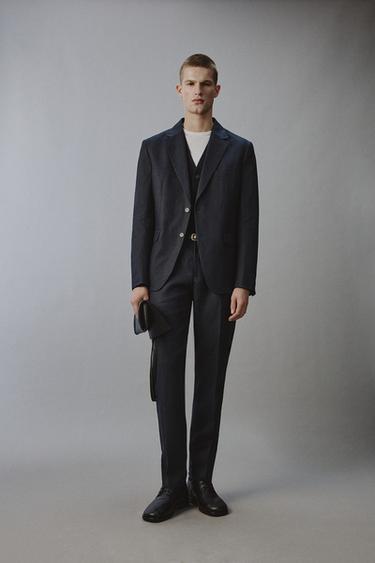 100% LINEN SUIT BLAZER - Navy blue by Zara