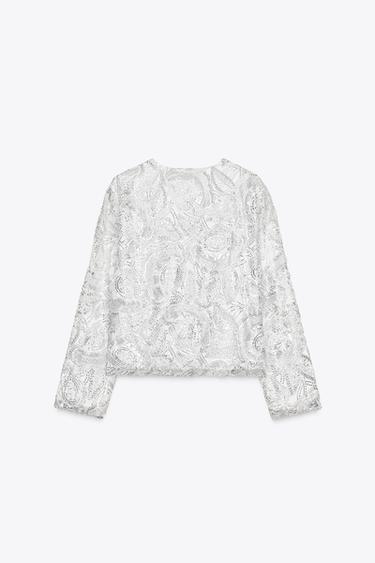 SEQUIN KNIT CARDIGAN - Silver by Zara - Image 6