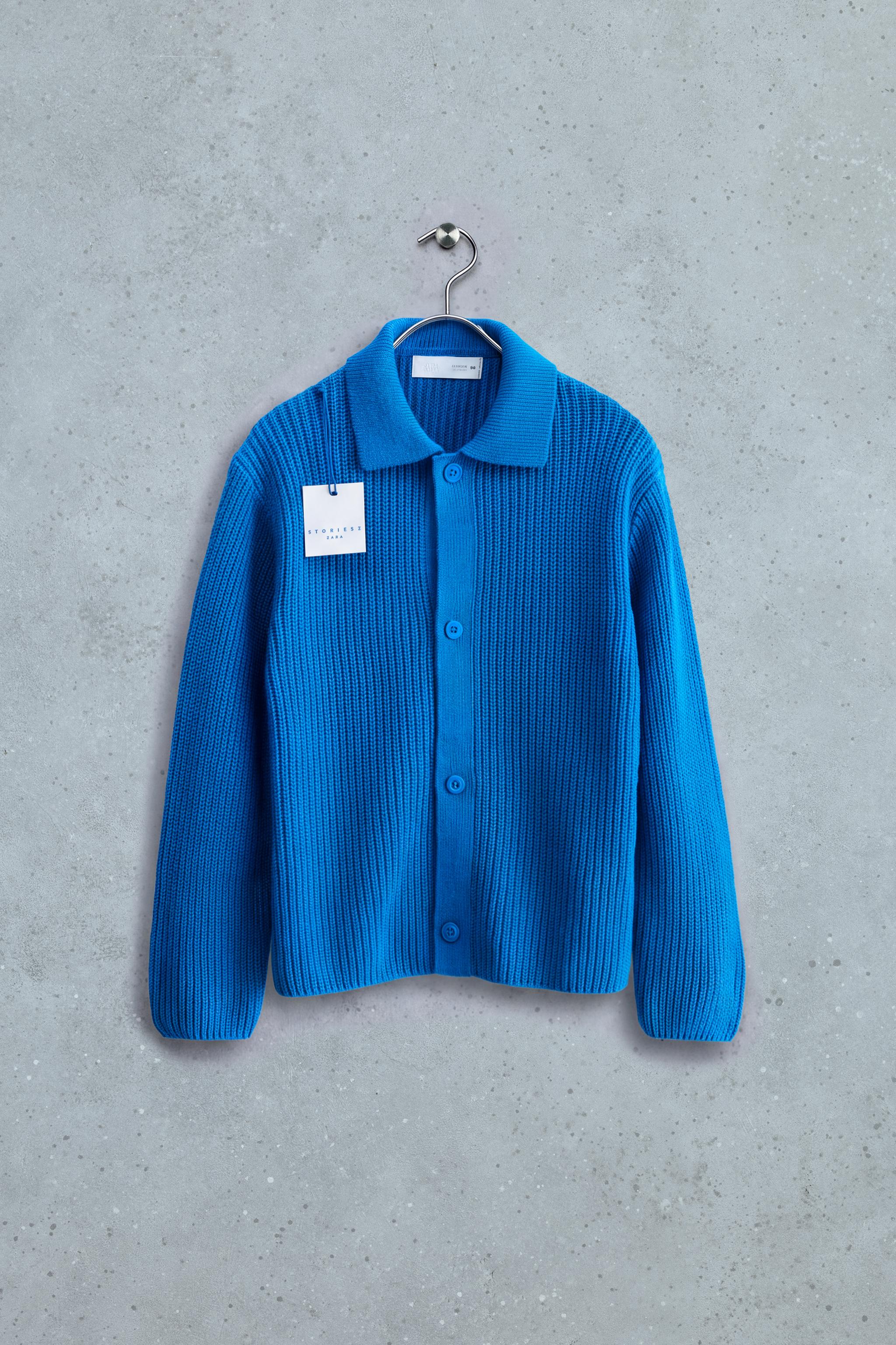STORIESZ - COTTON AND WOOL CARDIGAN — Blue