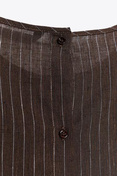 ZW COLLECTION STRIPED LINEN BLEND TOP - Brown / Ecru by Zara - Image 6