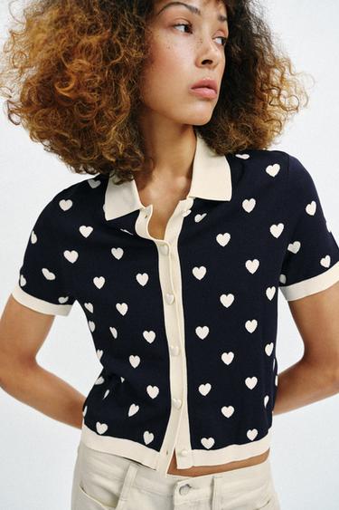 HEART KNIT POLO - Navy blue by Zara