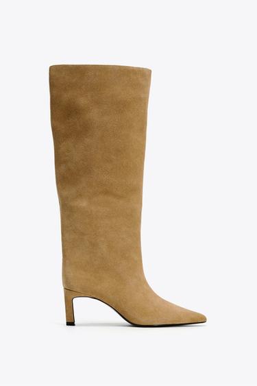 SPLIT SUEDE HEELED BOOTS - Dark tan by Zara