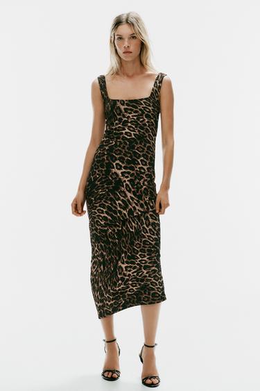 VESTIDO MIDI TEXTURA ESTAMPADO ANIMAL - Leopardo de Zara