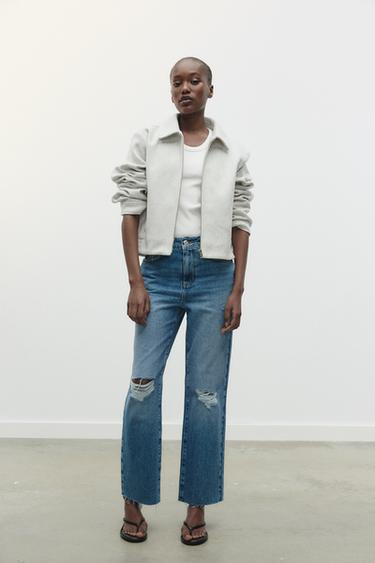 Zara SOFT ZIPPERED JACKET - Ecru