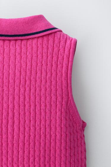 CABLE-KNIT POLO TOP PENN © - Neon pink by Zara - Image 3