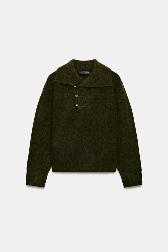 BUTTONED KNIT JUMPER - Dark khaki by Zara - Image 0
