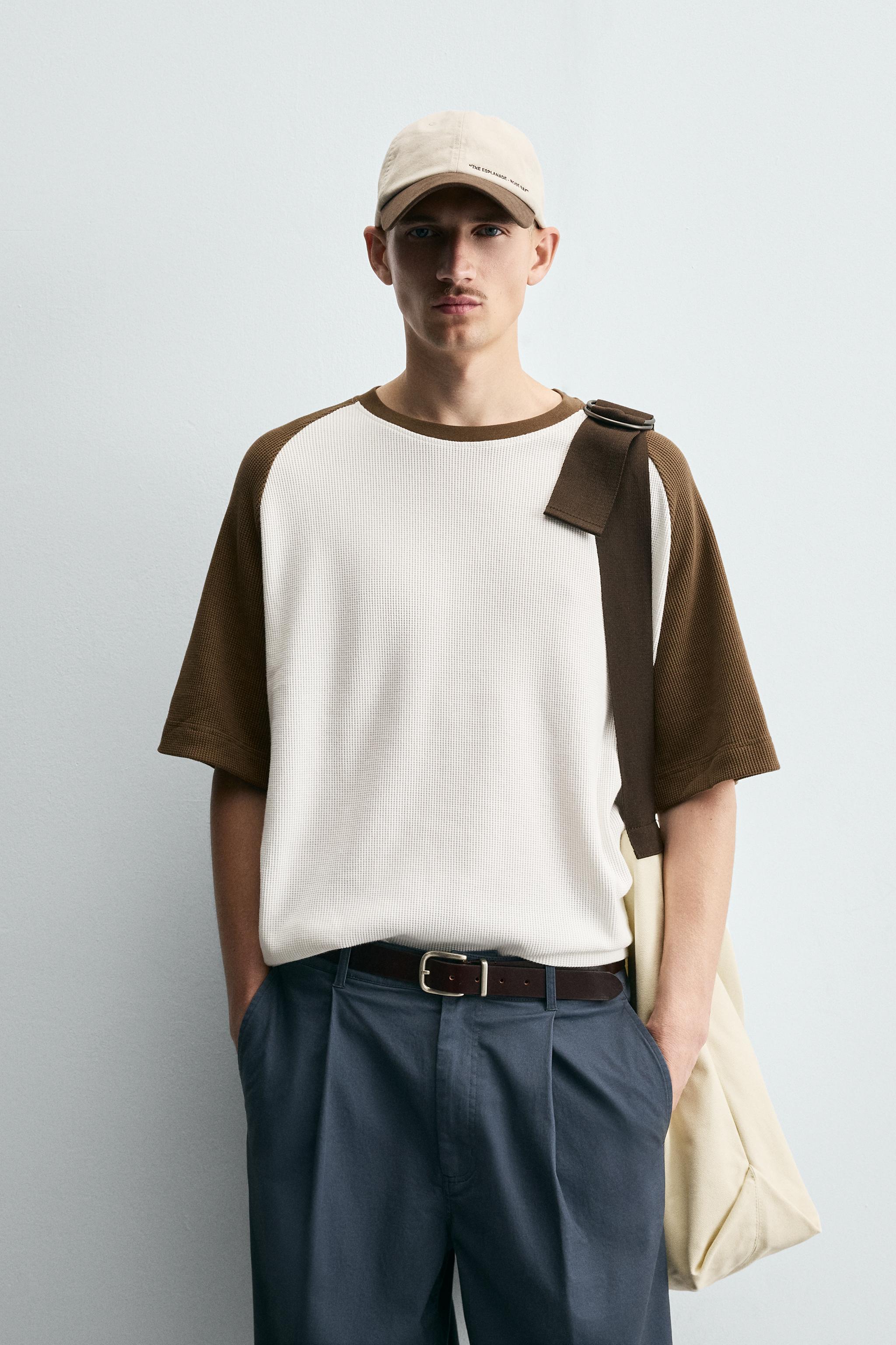 CONTRAST CHECK-TEXTURE T-SHIRT Oyster-white ZARA South Africa