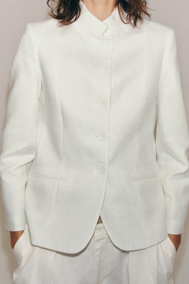 Zara ZW COLLECTION 100% LINEN BLAZER - White