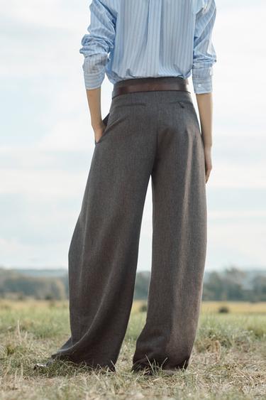 PANTALON VOLUME PLIS AVEC LAINE ÉDITION LIMITÉE - Marron foncé de Zara - Image 3