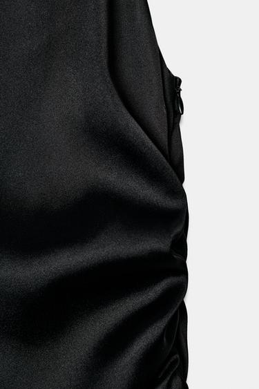 SHORT SATIN RUFFLE DRESS - Black by Zara - Image 2