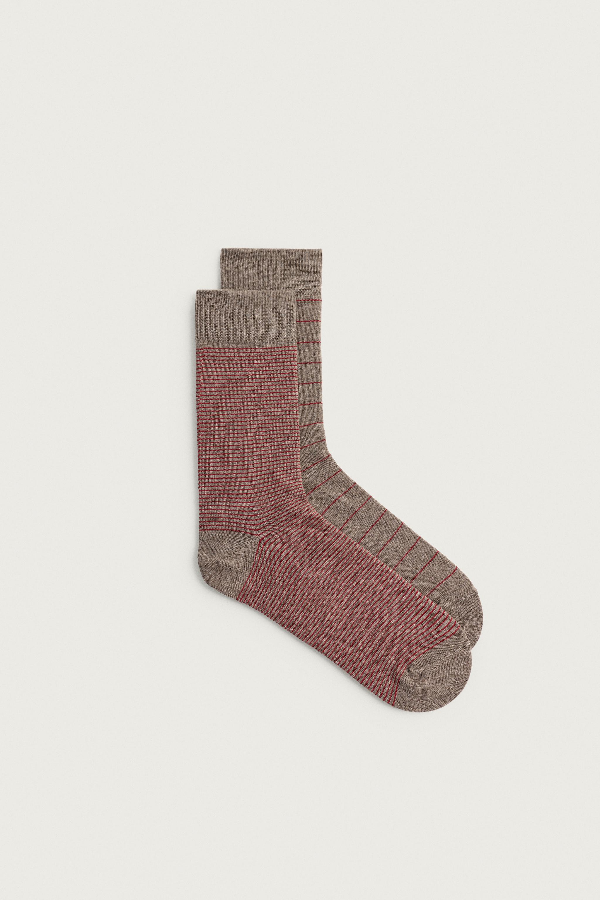 COMBINED STRIPED SOCKS 2-PACK — Beige