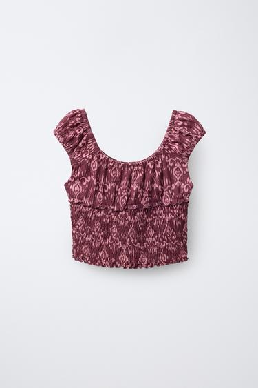 GEOMETRIC PRINT TOP - Burgundy by Zara - Image 0