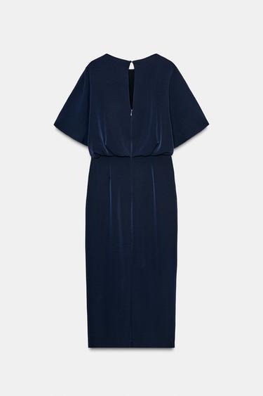 ROBE MIDI MANCHES DESCENDUES PINCES - Bleu marine de Zara - Image 8