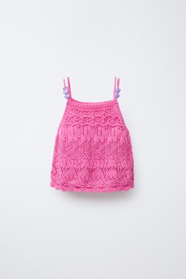 BEADED KNIT TOP - Fuchsia by Zara