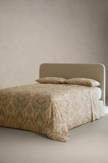 PAISLEY COTTON SATEEN FLAT SHEET (300 THREAD COUNT) - Green by Zara - Image 1