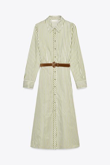 VESTIDO CAMISERO CINTURÓN - Raya verde de Zara