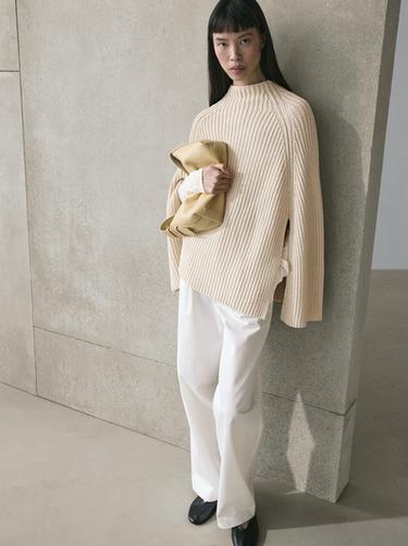 Zara Knit cape with slit details - Stone