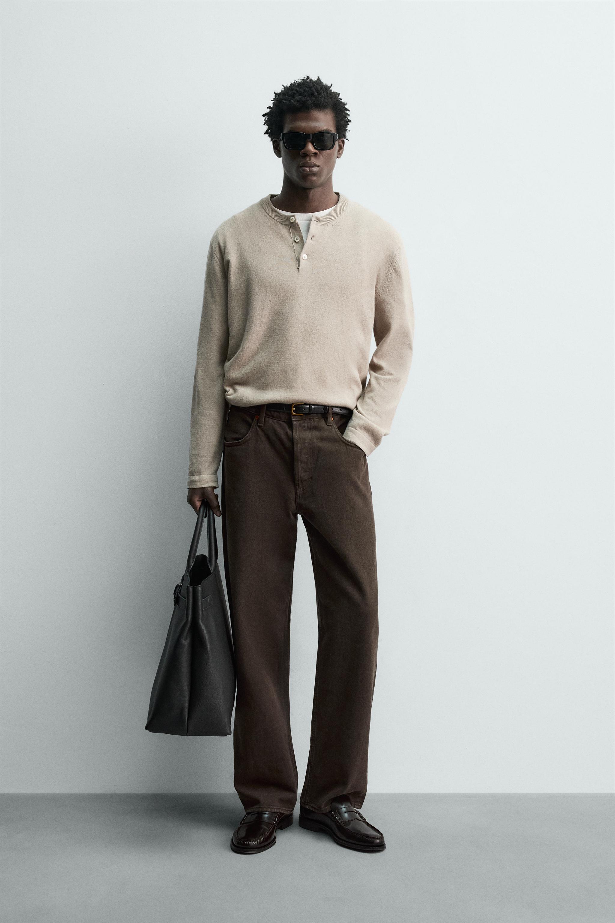 コットンブレンドヘンリーネックセーター - サンド/マール | ZARA