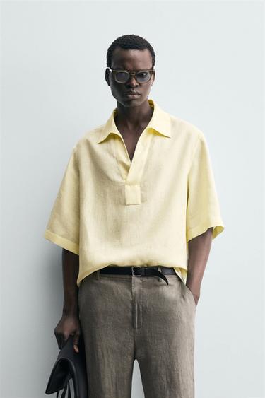 CHEMISE POLO 100 % LIN - Moutarde de Zara